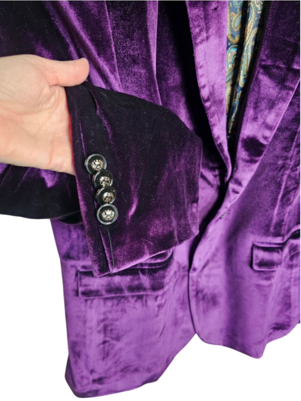 WEEN CHARM Blazer Purple Velvet with Blue Paisley Lining XL NWT - Picture 5 of 6